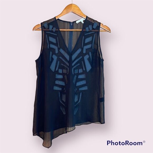 ROBBI & NIKKI Asymmetrical Sheer Top - Picture 1 of 11